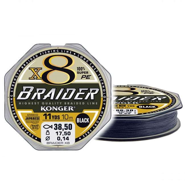 Fir Textil Konger Rigging Line Braider X8 Black 0.20mm, 25.3kg, 10m