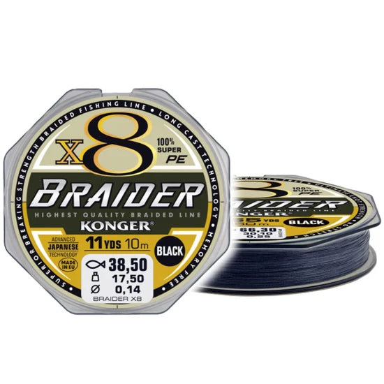Fir Textil Konger Rigging Line Braider X8 Black, 10m, 0.10mm, 10.7kg