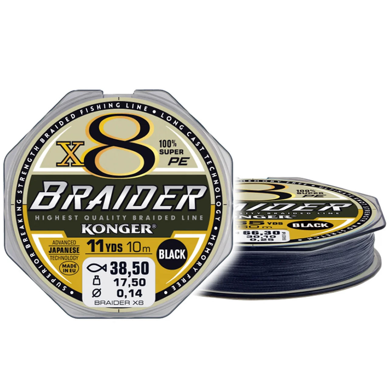 Fir Textil Konger Rigging Line Braider X8 Black, 10m, 0.10mm, 10.7kg