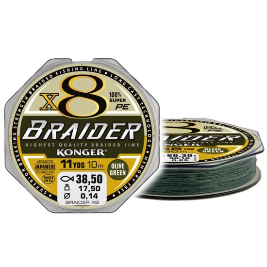 Fir Textil Konger Rigging Line Braider X8 Olive Green, 10m, 0.06mm, 4.9kg