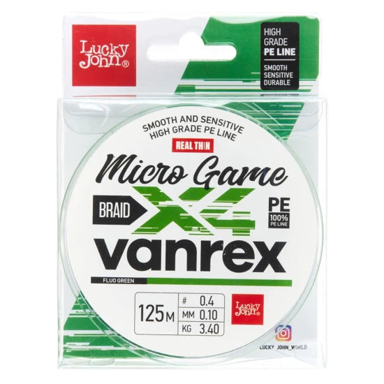 Fir Textil Lucky John Vanrex Micro Game X4 Braid Fluo Green, 125m, 0.12mm, 5.1kg