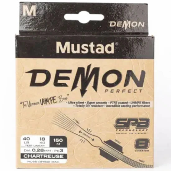 Fir Textil Mustad Demon Perfect Braid 8, Chartreuse, 0.18mm, 9.0kg, 150m