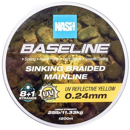 Fir Textil Nash Baseline Sinking Braid, Uv Yellow, 11.33kg, 25lbs, 0.24mm, 1200m