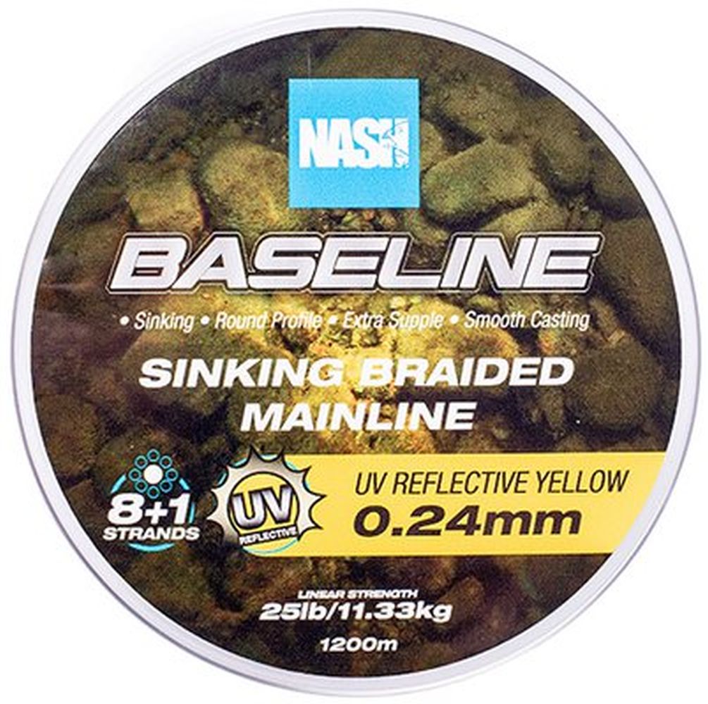 Fir Textil Nash Baseline Sinking Braid, UV Yellow, 13.6kg, 30lbs, 0.28mm, 1200m