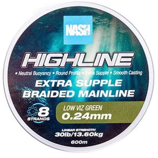 Fir Textil Nash Extra Supple Braid, Low Viz Green, 13.60kg, 30lbs, 0.24mm, 600m