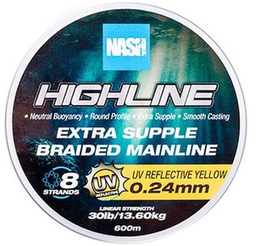 Fir Textil Nash Extra Supple Braid, UV Yellow, 11.33kg, 25lbs, 0.18mm, 600m