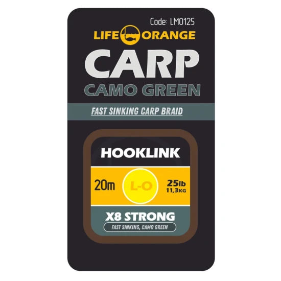Fir Textil Orange Hooklink X8 Camo Green, 25lb, 20m