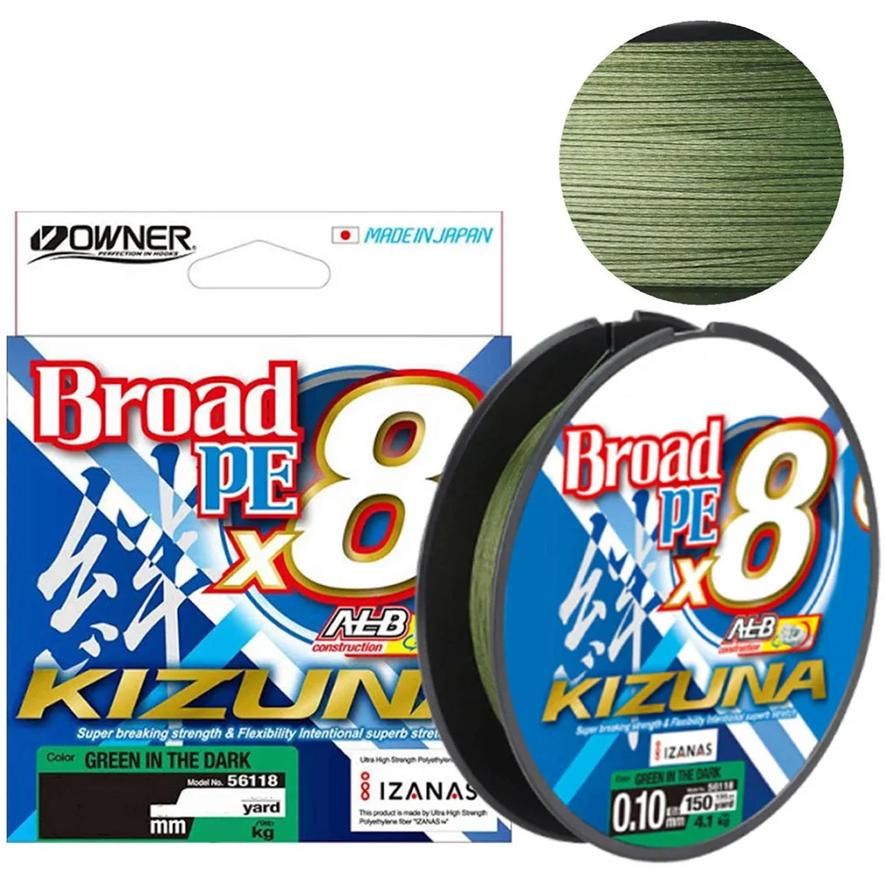 Fir Textil Owner Kizuna X8 Broad, Green In the Dark, 0.25mm, 17.2kg, 135m