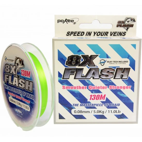 Fir Textil Pokee 8 X Flash Smart Pe Braid, Lime Green, 0.08mm, 5.00kg, 130m