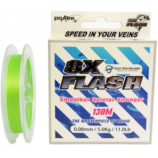 Fir Textil Pokee 8 X Flash Smart Pe Braid, Lime Green, 0.12mm, 7.50kg, 130m