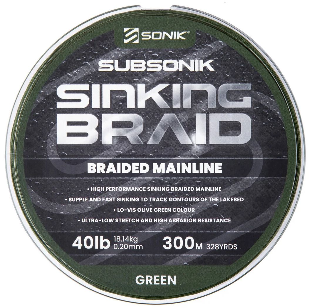 Fir Textil SONIK Subsonik Sinking Braid Olive, 18.4kg-40lbs, 0.20mm, 300m
