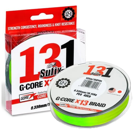 Fir Textil Sufix 131 G-core X13 Braid, Neon Chartreuse, 100m, 0.104mm, 5.40kg/12lbs