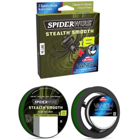 Fir Textil Spiderwire Stealth Smooth Duo Spool Ss8 Braid Moss Green, 150m, 0.09mm, 7.5kg + Berkley Vanish Fluoro 50m, 0.30mm, 5kg
