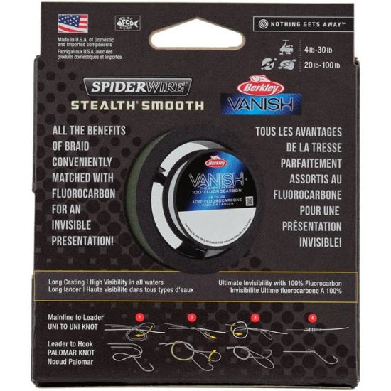 Fir Textil Spiderwire Stealth Smooth Duo Spool Ss8 Braid Moss Green, 150m, 0.11mm, 10.3kg + Berkley Vanish Fluoro 50m, 0.32mm, 6kg