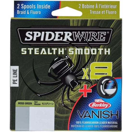 Fir Textil Spiderwire Stealth Smooth Duo Spool Ss8 Braid Moss Green, 150m, 0.13mm, 11.2kg + Berkley Vanish Fluoro 40m, 0.35mm, 7kg