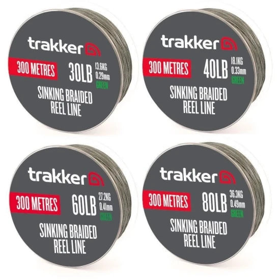 Fir Textil Trakker Sinking Braid Reel Line, Green, 0.29mm, 30lb/13.60kg, 300m