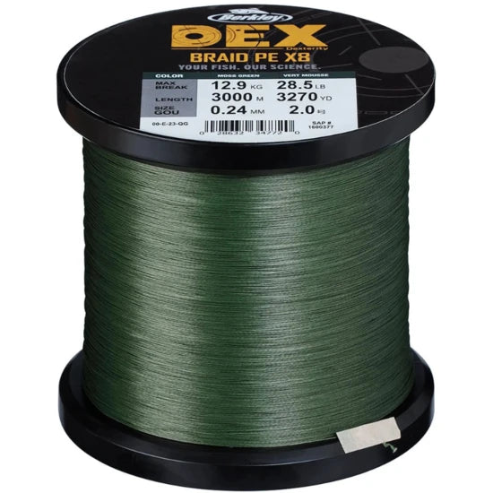 Fir Textilberkley Dex Braid X8, 3000m, Moss Green, 0.12mm, 9kg