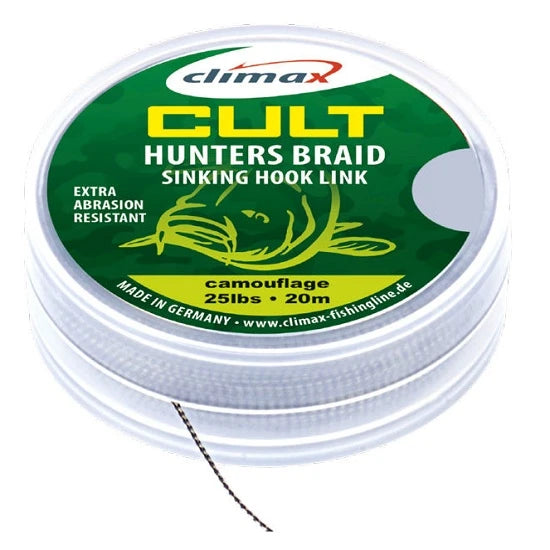 Fir Textil Climax Cult Huntersbraid Sinking Hooklink 20m 25lbs 0.25mm Weed Green