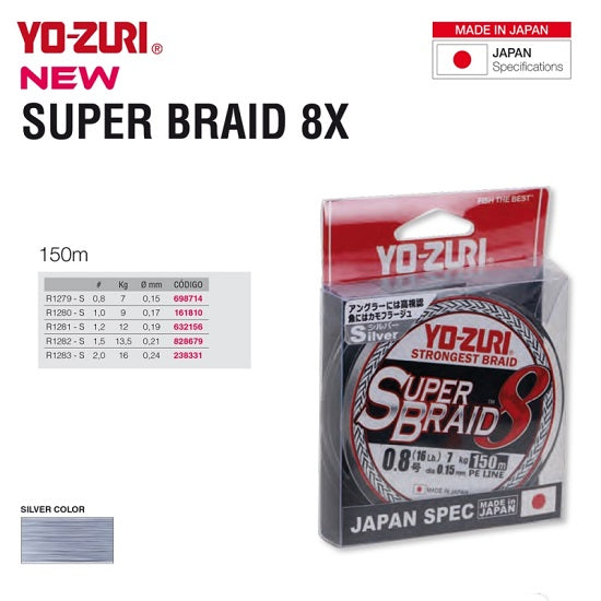 Fir textil Yo-Zuri Super Braid 8X Silver 0.15mm 7kg 150m