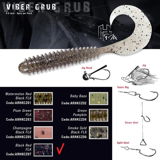 Grub Viber  Colmic Herakles  11.4cm Black Red Flk 6buc/plic