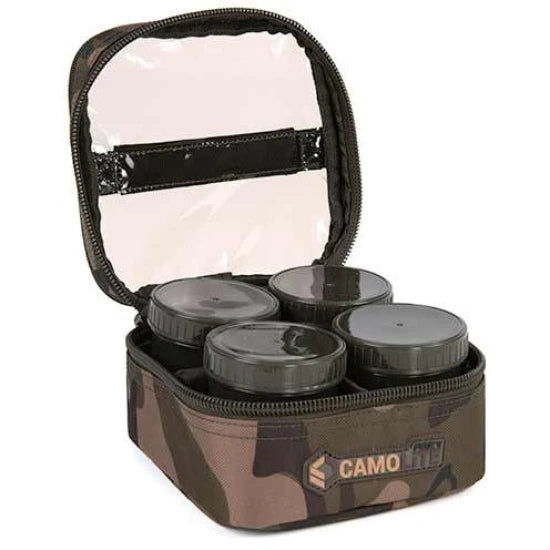 Geanta Fox Camolite 6 Pot Hookbait Case, Camo, 17x16.5x9.5cm