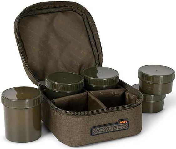 Geanta Fox Voyager 6 Pot Hookbait Case, Kaki, 17x17x10cm