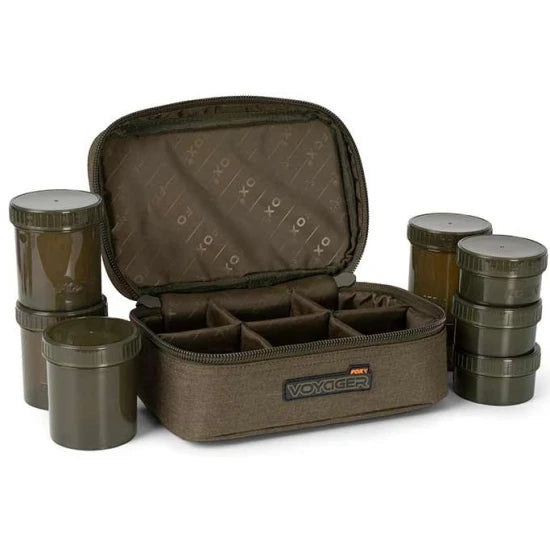Geanta Fox Voyager 8 Pot Hookbait Case, Kaki, 25x12x16cm