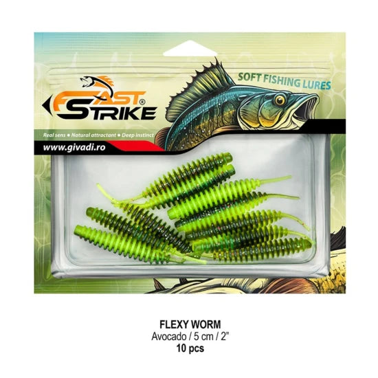 Grub Fast Strike Flexi Worm, 5cm, Avocado, 10buc/pac