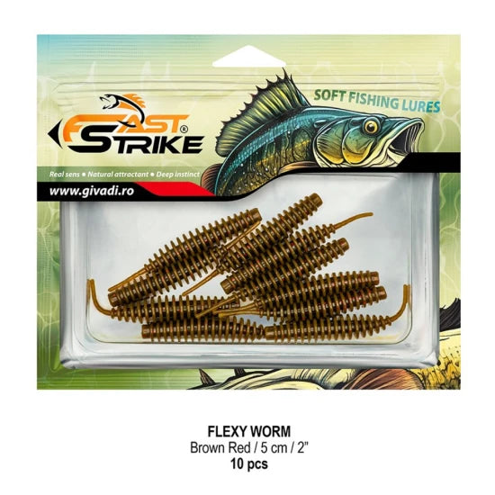 Grub Fast Strike Flexi Worm, 5cm, Brown Red, 10buc/pac