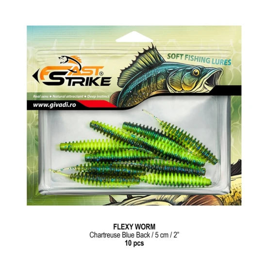 Grub Fast Strike Flexi Worm, 5cm, Chartreuse Blue Back, 10buc/pac
