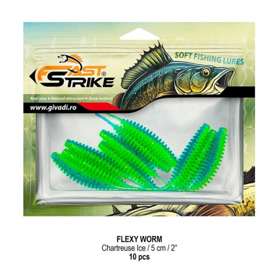 Grub Fast Strike Flexi Worm, 5cm,  Chartreuse Ice, 10buc/pac