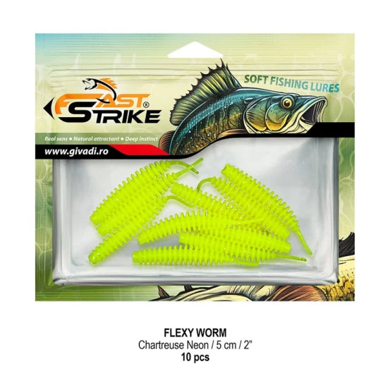 Grub Fast Strike Flexi Worm, 5cm, Chartreuse Neon, 10buc/pac