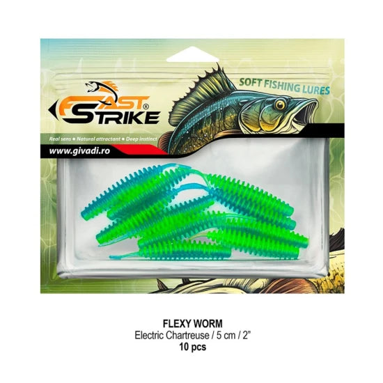 Grub Fast Strike Flexi Worm, 5cm, Electric Chartreuse, 10buc/pac