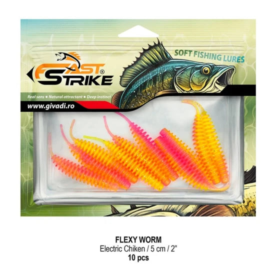 Grub Fast Strike Flexi Worm, 5cm, Electric Chiken, 10buc/pac