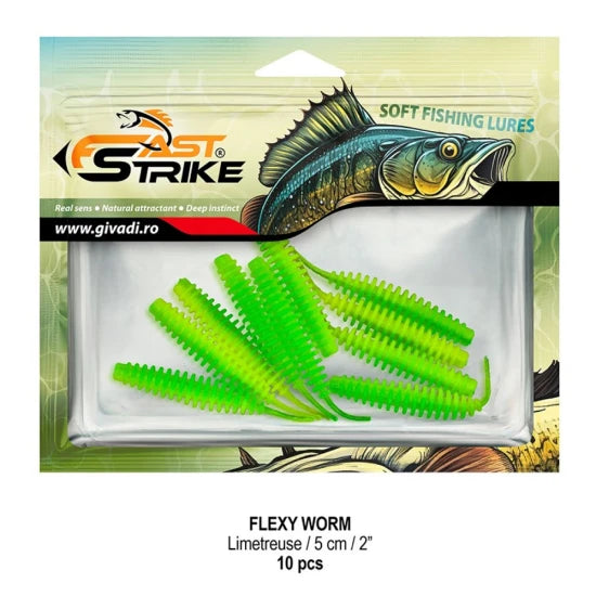 Grub Fast Strike Flexi Worm, 5cm, Limetreuse, 10buc/pac