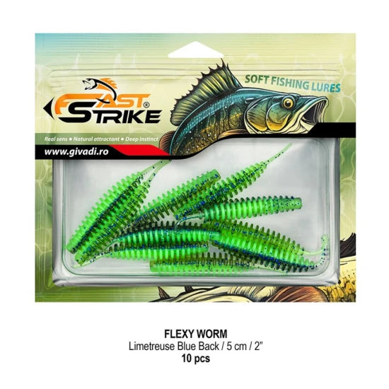 Grub Fast Strike Flexi Worm, 5cm, Limetreuse Blue Back, 10buc/pac