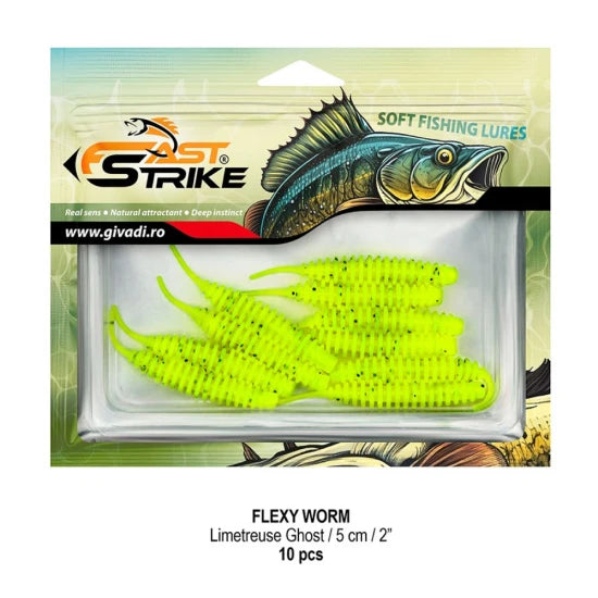 Grub Fast Strike Flexi Worm, 5cm, Limetreuse Ghost, 10buc/pac