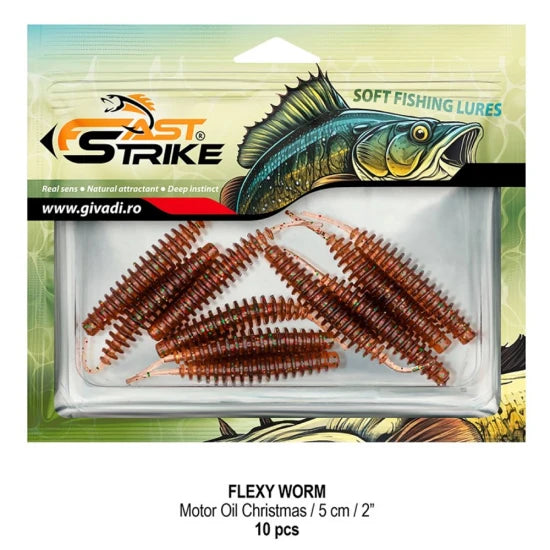 Grub Fast Strike Flexi Worm, 5cm, Motor Oil Christmas, 10buc/pac