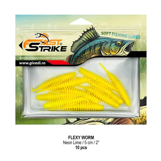 Grub Fast Strike Flexi Worm, 5cm, Neon Lime, 10buc/pac