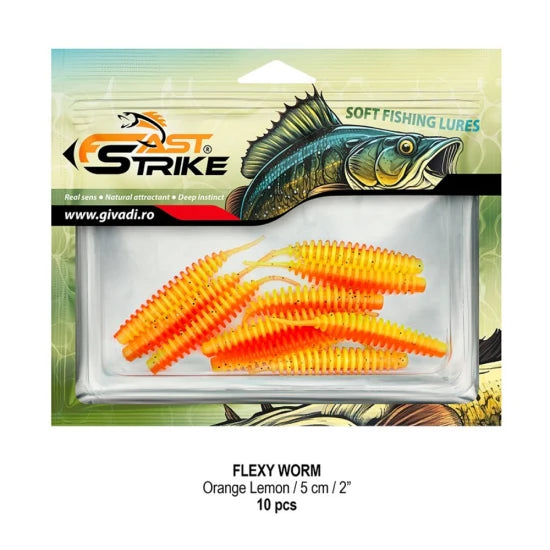 Grub Fast Strike Flexi Worm, 5cm, Orange Lemon, 10buc/pac