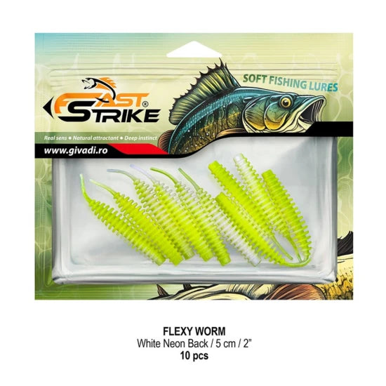 Grub Fast Strike Flexi Worm, 5cm, White Neon Back, 10buc/pac