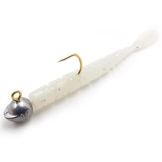 Grub Mustad Aji Micro Fla, White Glow Glitter, 5cm, 15buc/pac
