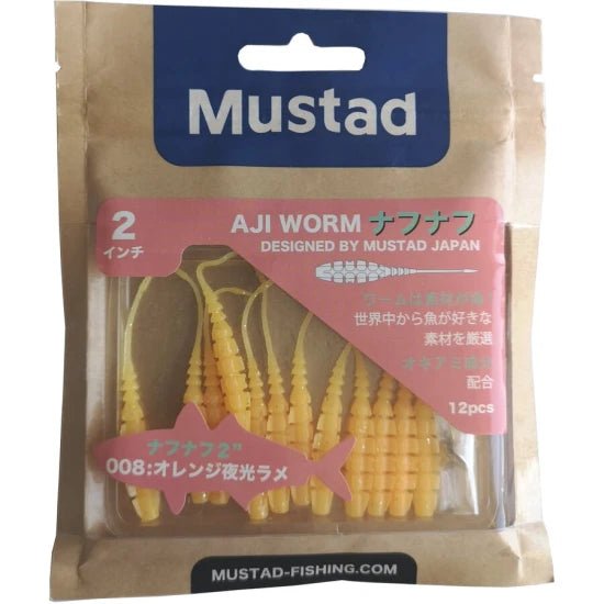 Grub Mustad Aji Micro Vierme Naf Orange Glow Glitter 5cm 10buc