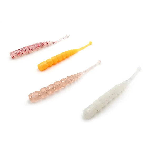 Grub Mustad Aji Micro Vierme Plu Clear Rainbow Glitter 5cm 15+1buc/plic