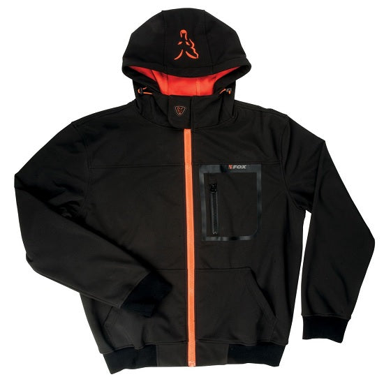 JACHETA FOX SOFTSHELL HOODY BLACK ORANGE XL