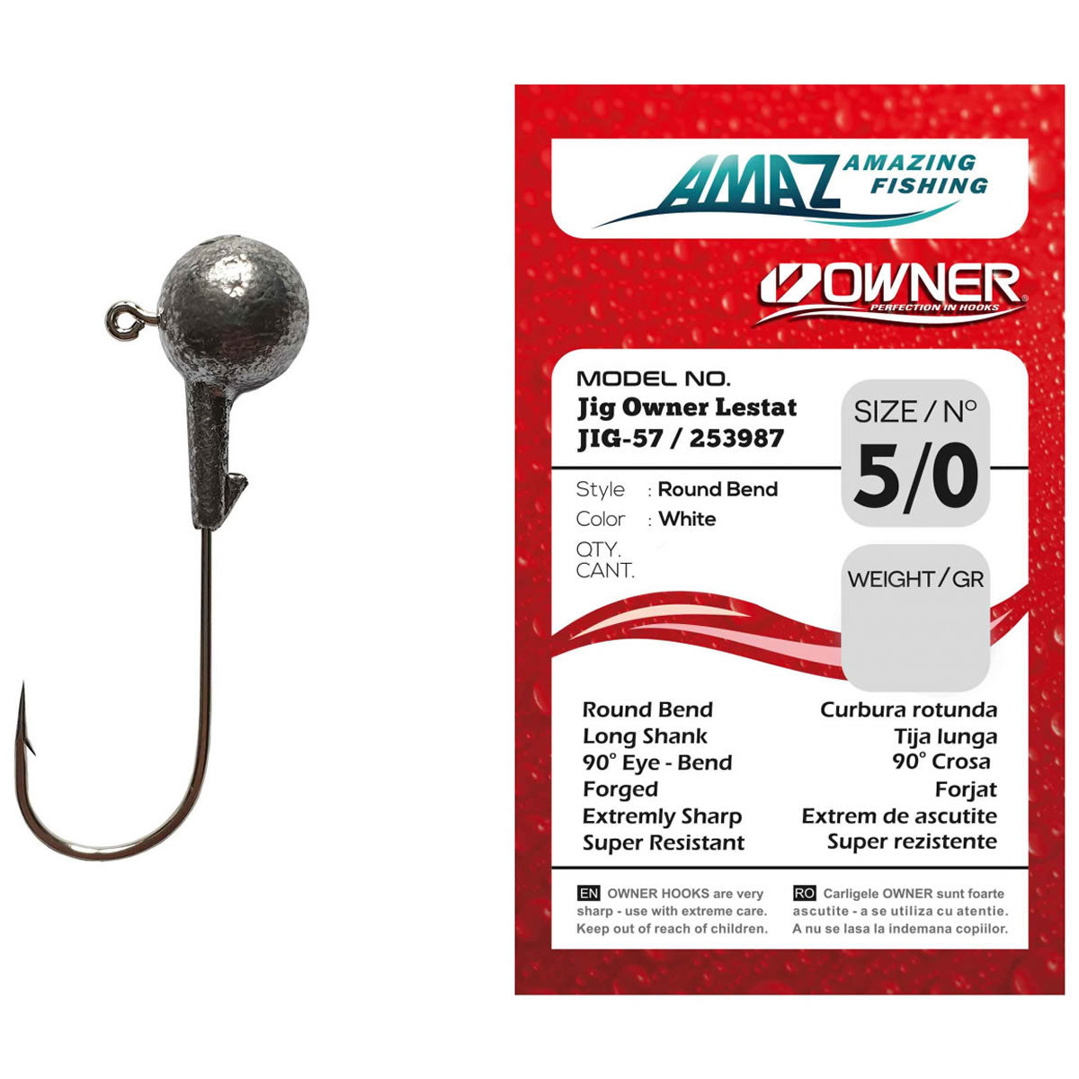 Jig Lestat Owner Jig-57 253987 White, No.5/0, 28g, 4buc/pac