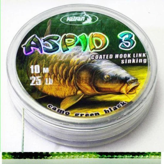 Katran Coated Braided Hook Links Aspid 3 15lb 10 M/15lb/10 M/camo Green Black