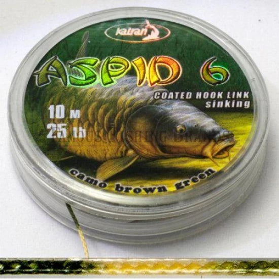 Katran Coated Braided Hook Links Aspid 6 15lb 10 M/15lb/10 M/camo Brown Green