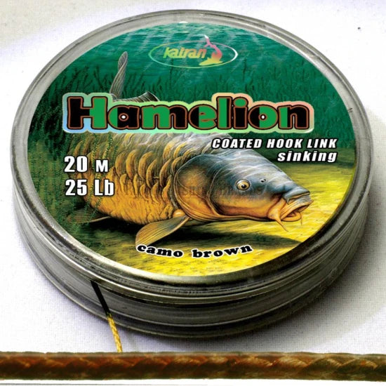 Katran Coated Braided Hook Links Hamelion 25lb 20 M/25lb/20 M/camo Brown