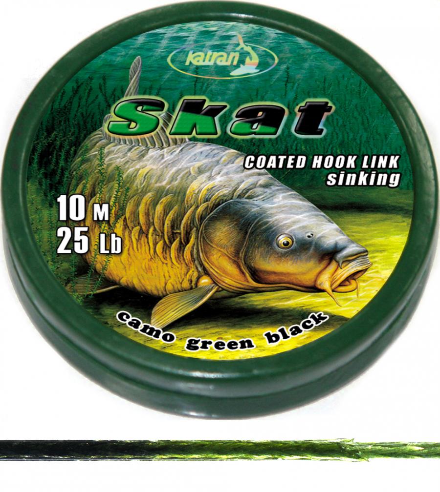 KATRAN Coated braided hook links SKAT 25Lb 10 M/25Lb/10 M/camo green black